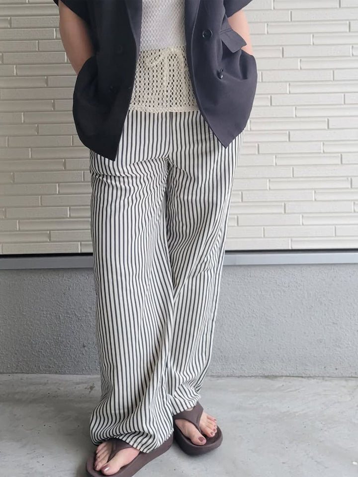 Women Wide Striped Palazzo Pants with High Waist and Flowing Viscose Quality Amarae