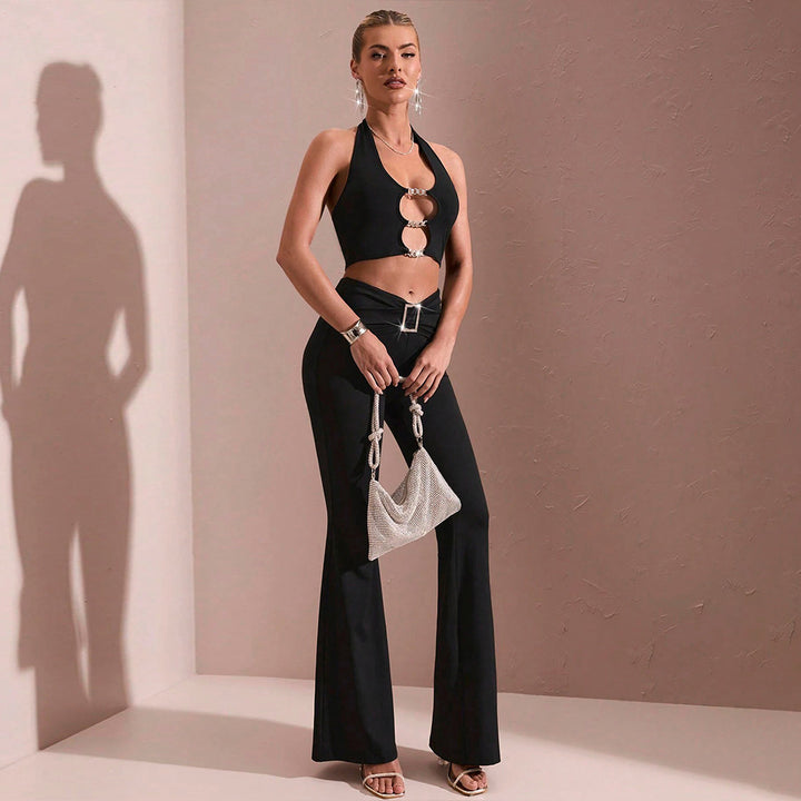 Pantalons évasés pour femmes avec taille haute et matériau élastique Chic & Stil