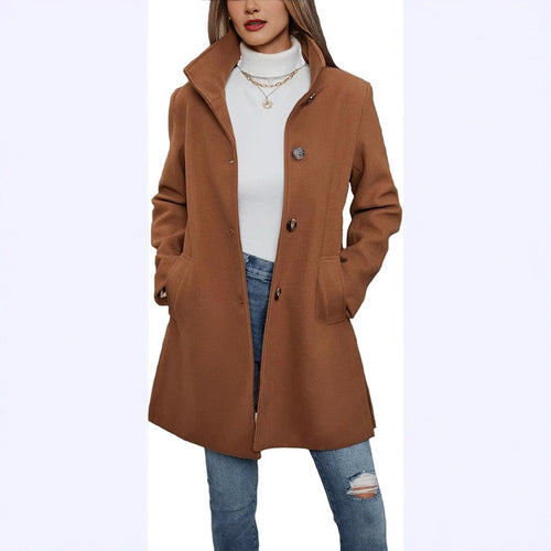Women's Elegant Wool Coat with High Collar and Practical Pockets Amarae