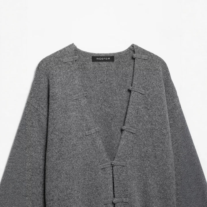 Women's chunky knitted cardigan with button closures and boxy silhouette Amarae