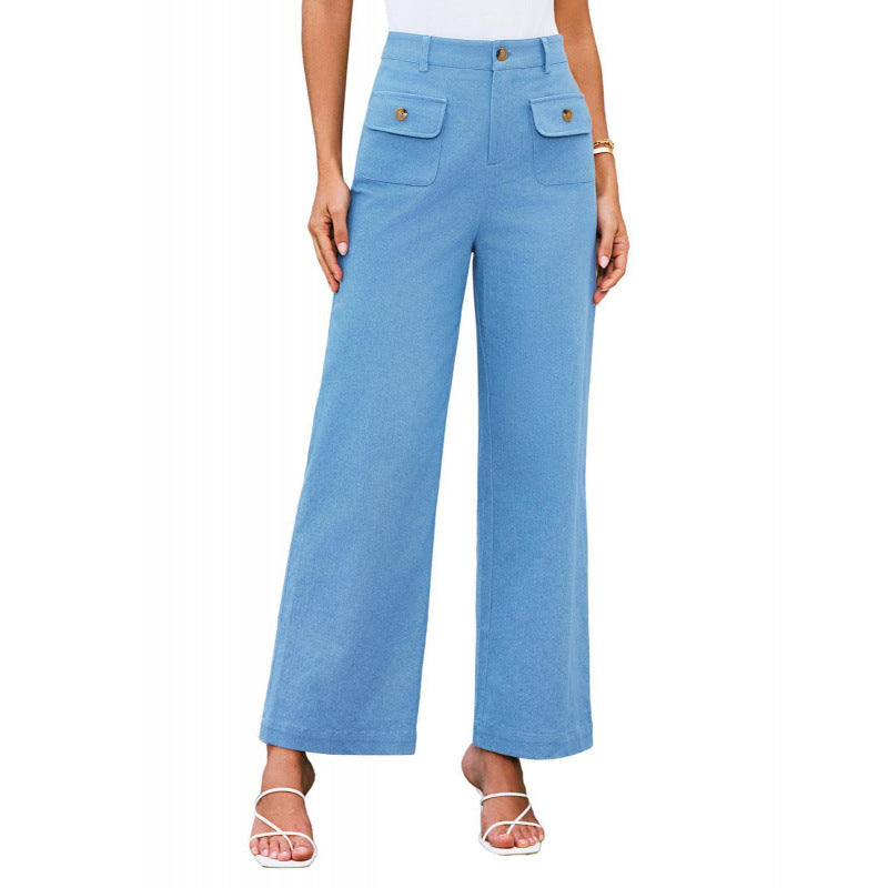Women High-Waist Palazzo Pants with Flap Button Pockets Amarae