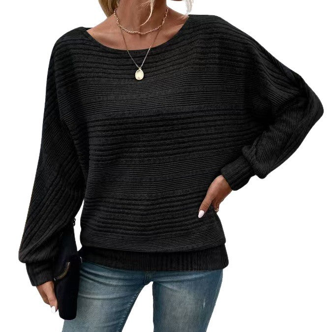 Pull décontracté pour femmes avec motif rayé texturé et manches larges Chic & Stil