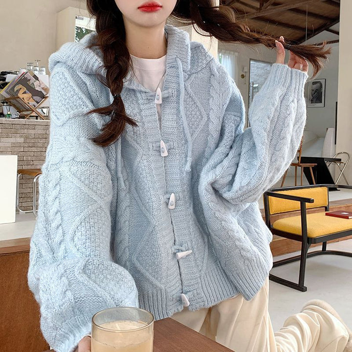 Cardigan surdimensionné pour femmes avec capuche et motif en tricot torsadé Chic & Stil
