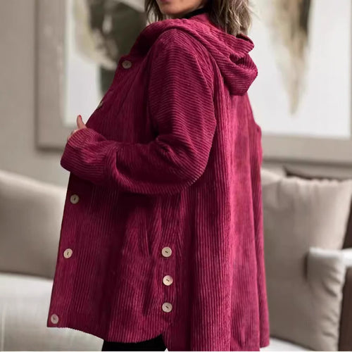 Ladies Fleece-Hoodie-Coat with button placket and ribbed design Amarae