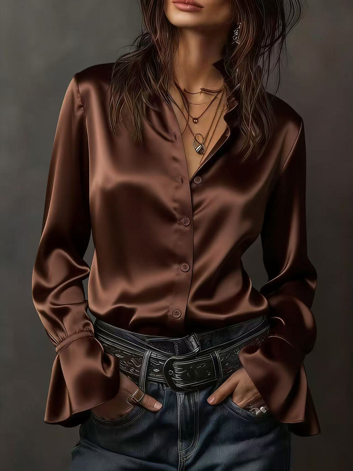 Women Elegant Blouse with Gathered Sleeves, Lune London