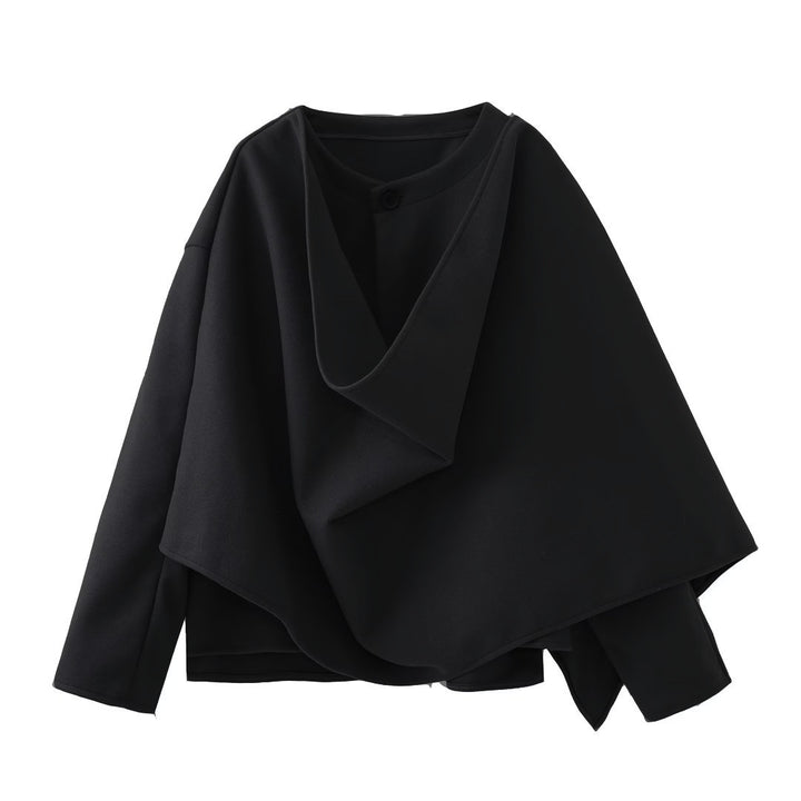 Ladies asymmetrical wrap jacket with large collar Amarae