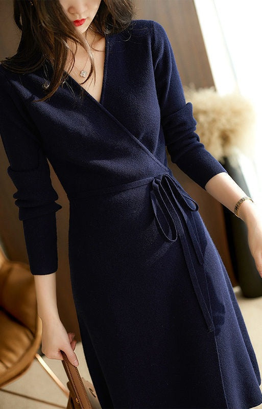Lune London Long Sleeve Wrap Dress for Women with Elegant Waist Tie