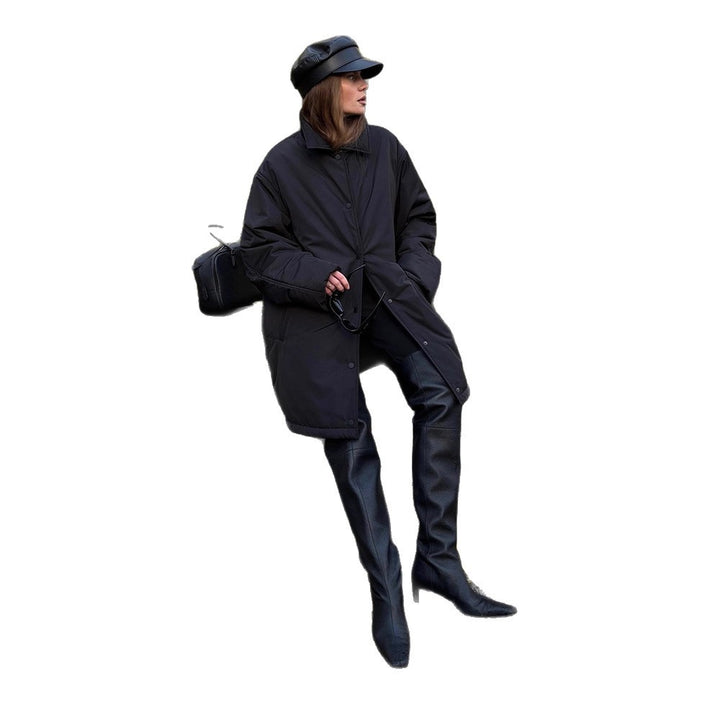 Women's transitional winter coat with minimalist quilting, high-closing collar and snap button closure Amarae