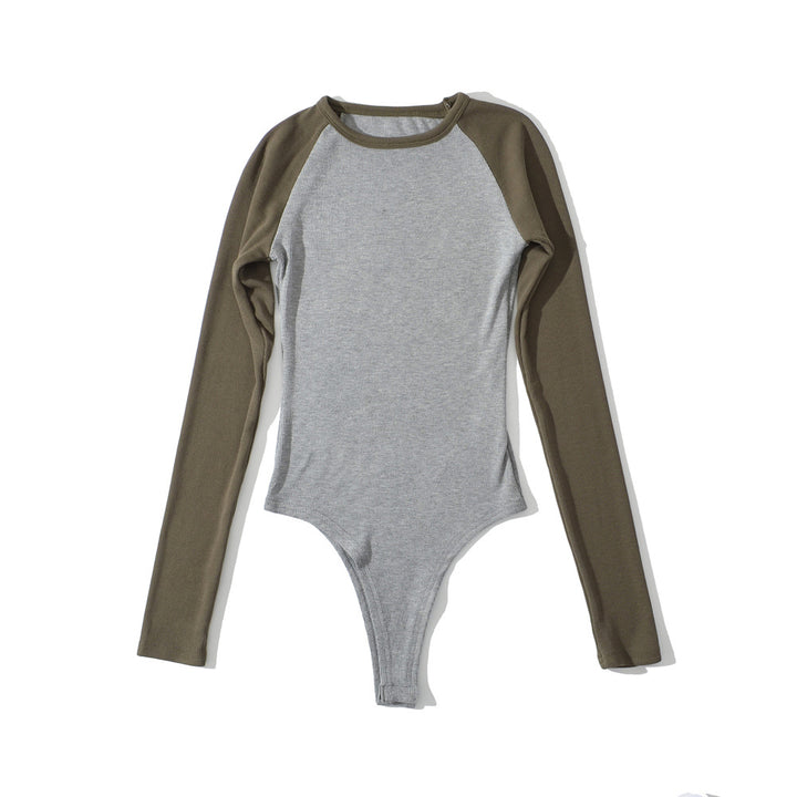 Women's raglan bodysuit with long sleeves, ribbed texture and snap closure Amarae