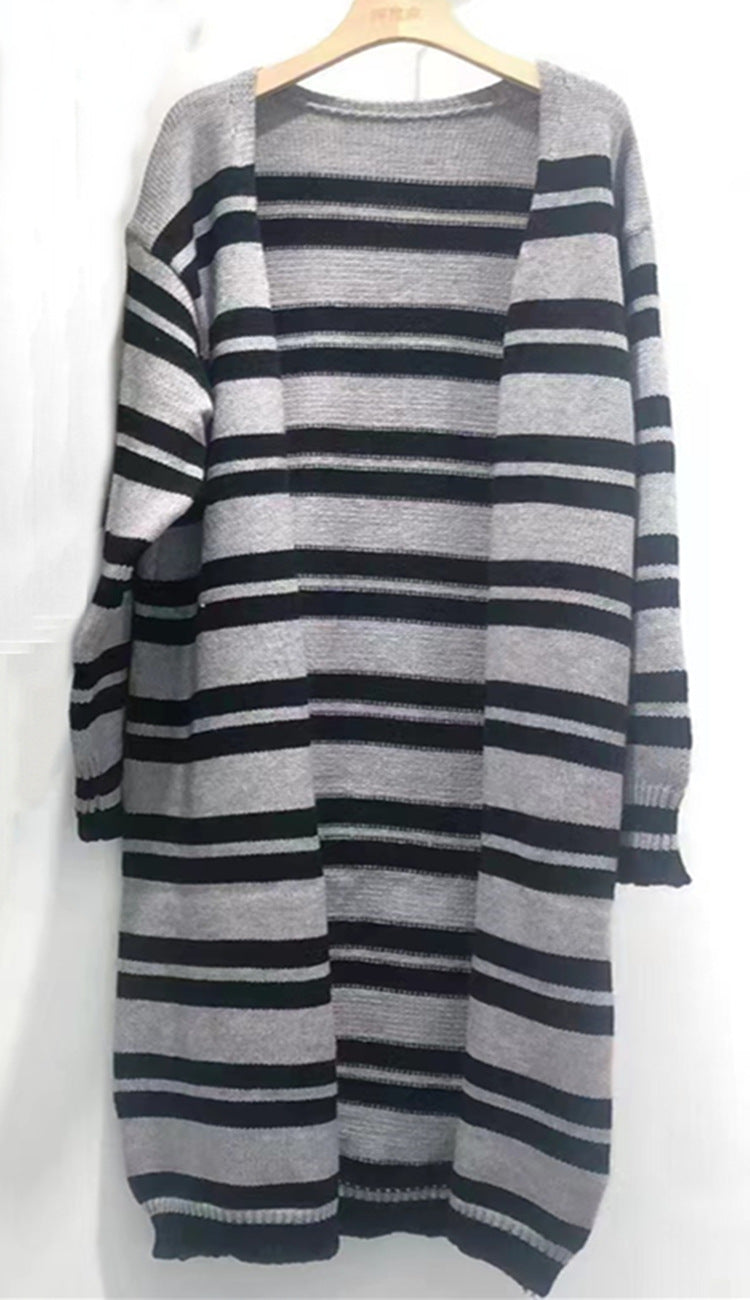 Ladies Comfortable Knit Coat with a Casual Striped Pattern Lune London