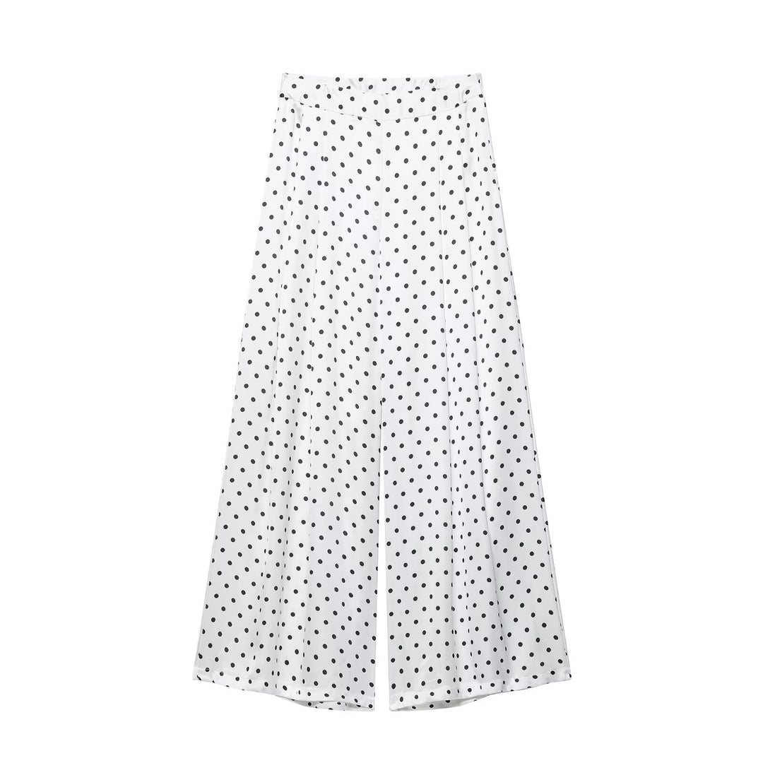 Women's Wide Palazzo Pants with High Waist, Leg Slit and Polka Dot Pattern Amarae