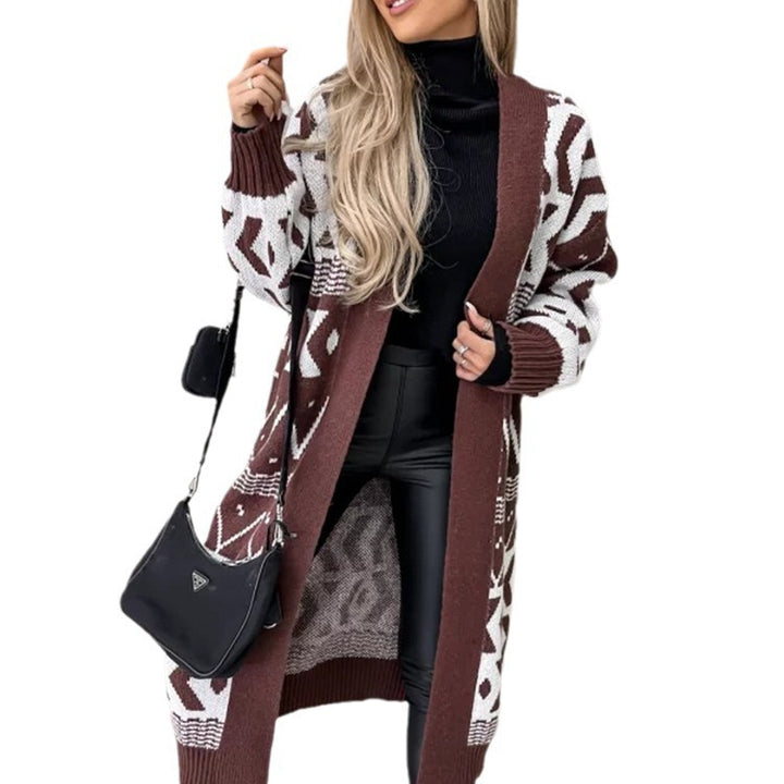 Women's knitted coat with graphic pattern and open front Lune London