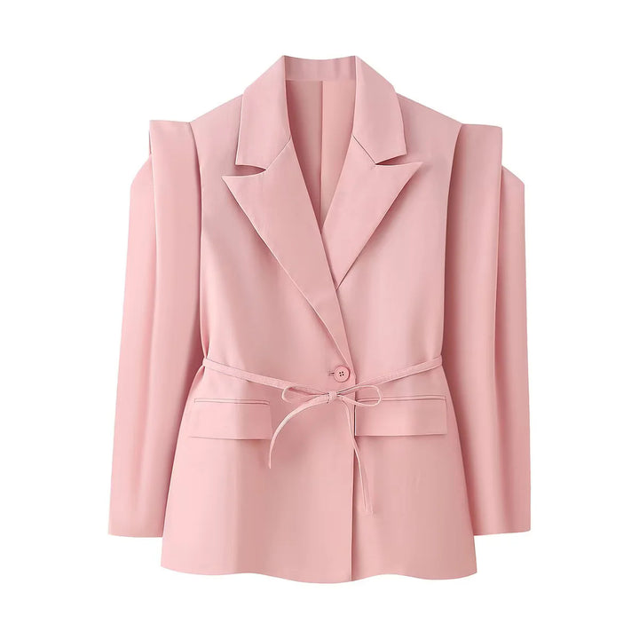 Elegant oversized blazer jacket for women with belt and shoulder pads Lune London