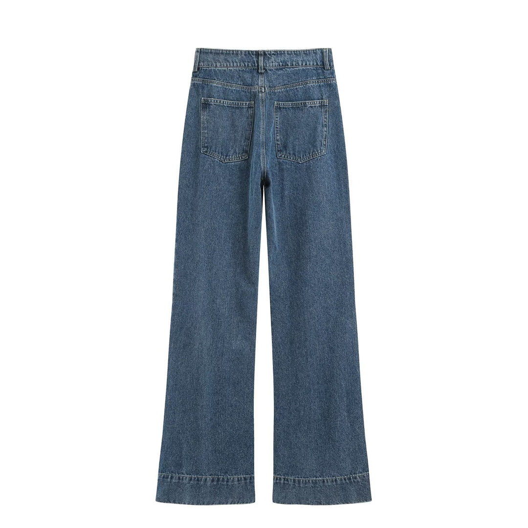 Women High-Waist Flare Jeans with Extra Wide Leg and Decorative Flap Amarae