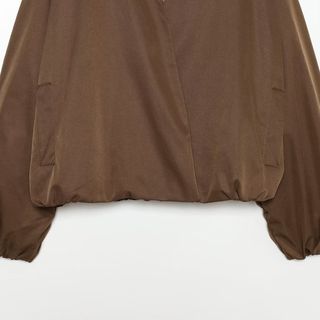 Ladies Lightweight Cropped Bomber Jacket in Oversized Look with Open Shawl Collar Amarae