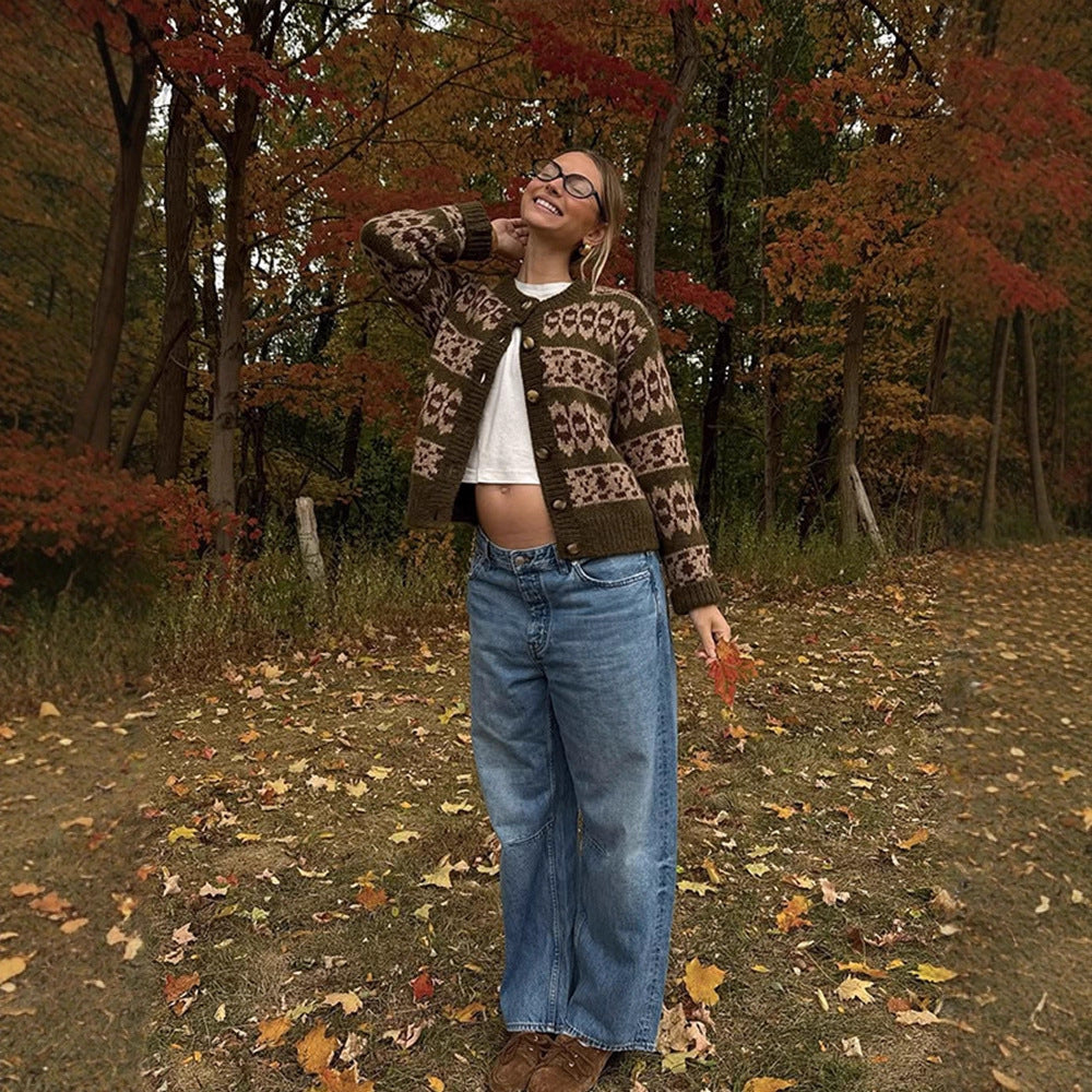 Women’s Norwegian pattern cardigan with button placket and ribbed hem Amarae