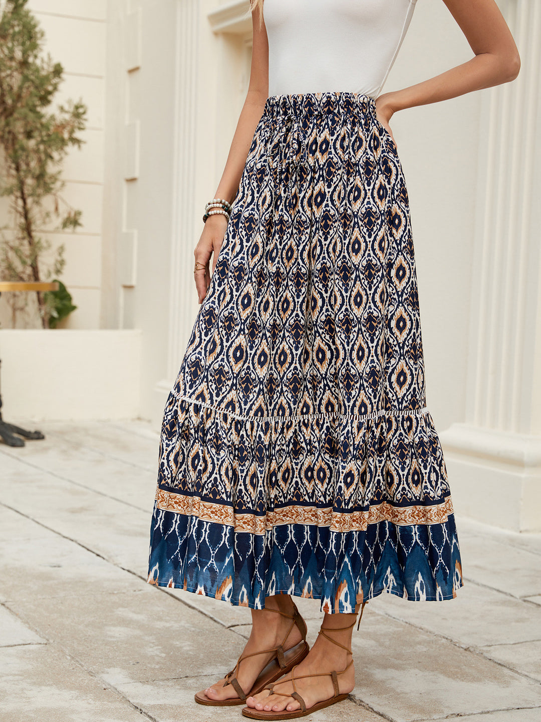 Boho maxi skirt for women with voluminous hem and elastic waist Lune London
