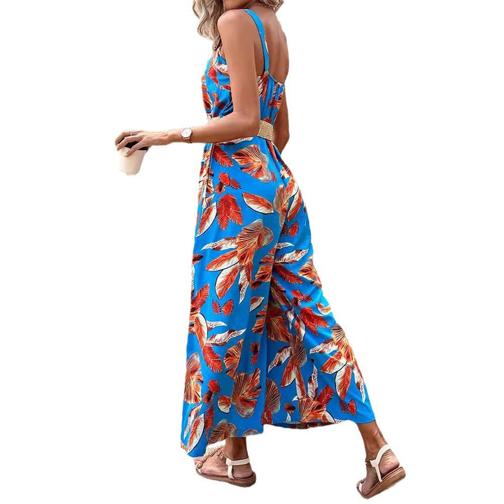 Ladies Tropical Print Wide Leg Jumpsuit Lune London