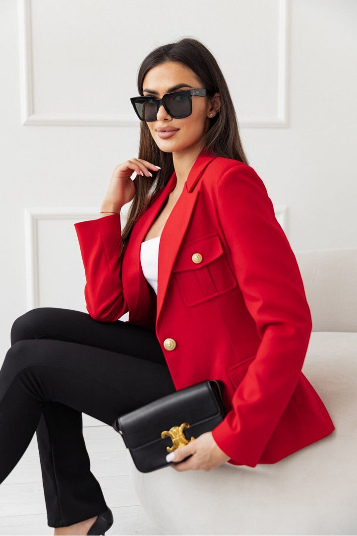 Ladies Fashion Blazer with Embroidered Pockets and Elegant Button Placket Lune London