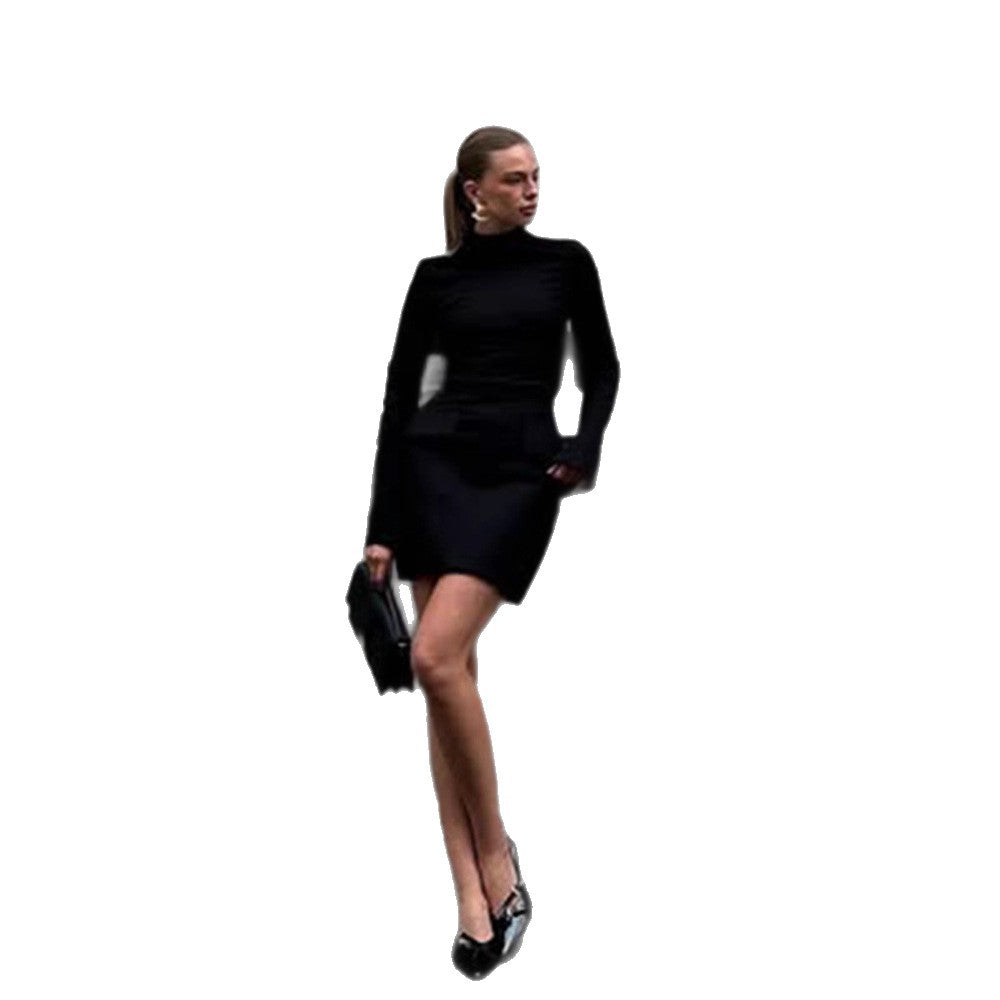 Women's Tailored Mini Dress with Stand Collar, Long Sleeves & Peplum Amarae