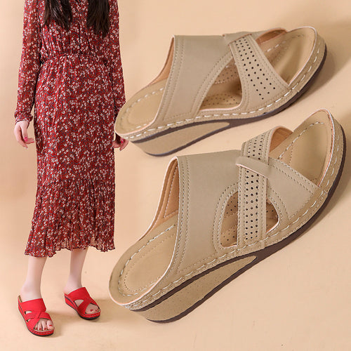 Comfortable wedge heel sandals for women with perforated details and non-slip sole Amarae