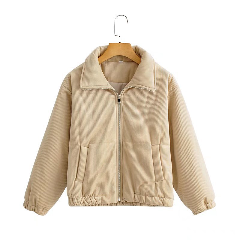 Veste en corduroy décontractée pour femmes avec col haut et poignets élastiques Chic & Stil