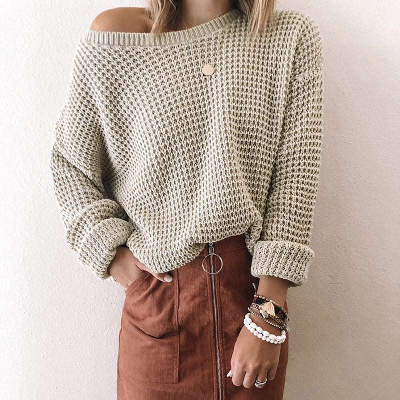 Casual knit sweater for women with a loose fit and an off-shoulder design Lune London