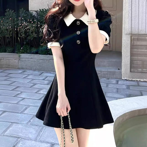 Women Short Sleeve Polo Dress with Button Details and Contrast Collar