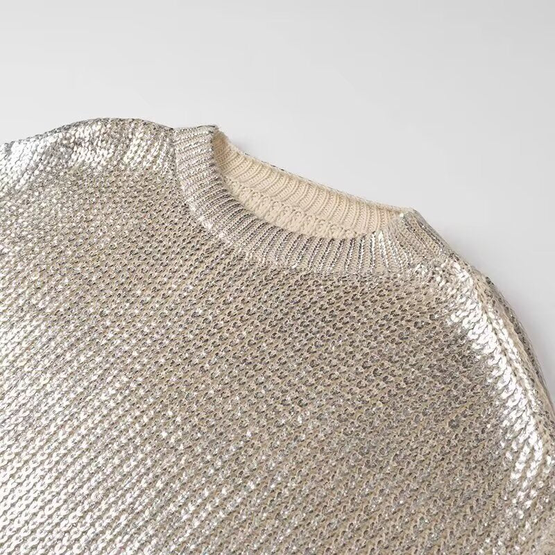 Ladies Glittering Chunky Knit Sweater with Cut-Out Shoulders Amarae