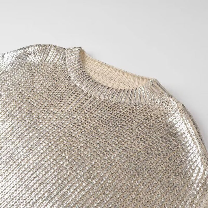 Ladies Glittering Chunky Knit Sweater with Cut-Out Shoulders Amarae