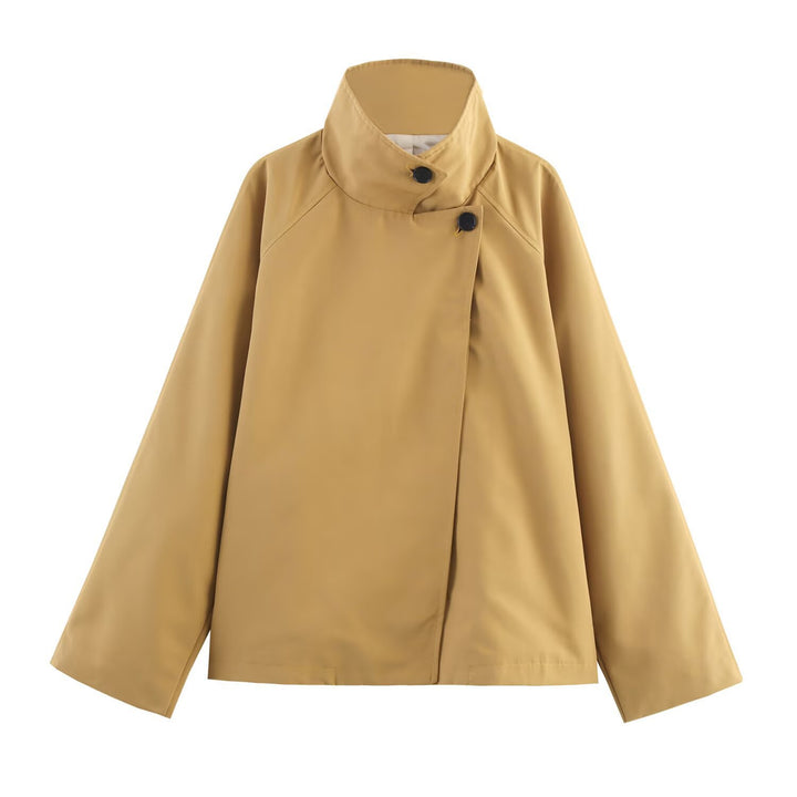 Lune London women's fashion transition jacket with high collar and double row of buttons