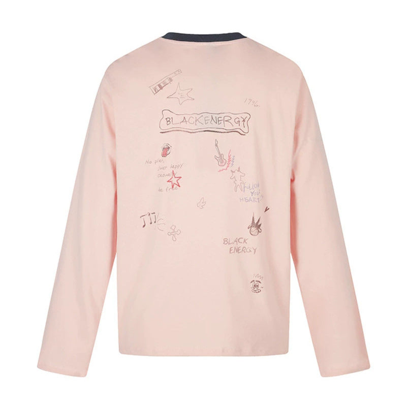 Women's long-sleeve shirt with comic guitar print, glitter detail, and contrast collar Amarae