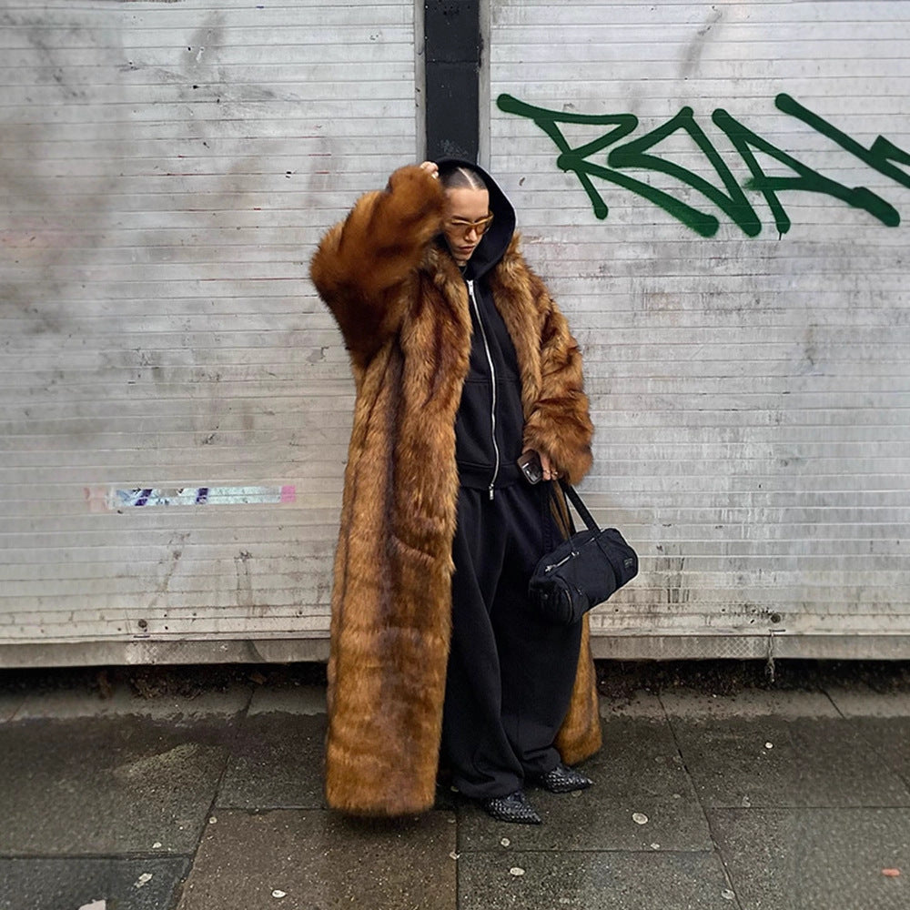 Women's Oversize Faux Fur Coat with Hood and Luxurious Fur Look Amarae