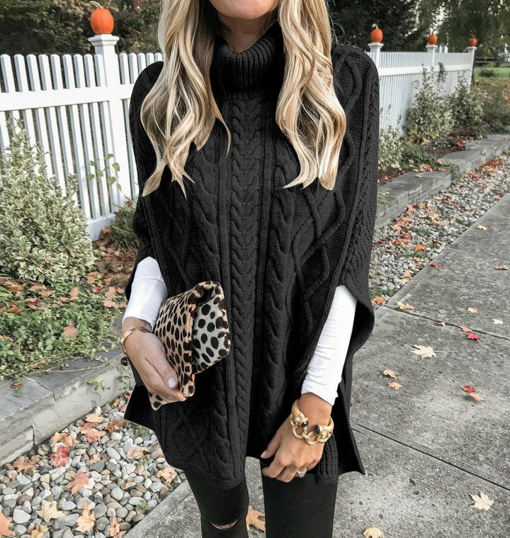 Women Knit Poncho with Turned Collar Lune London