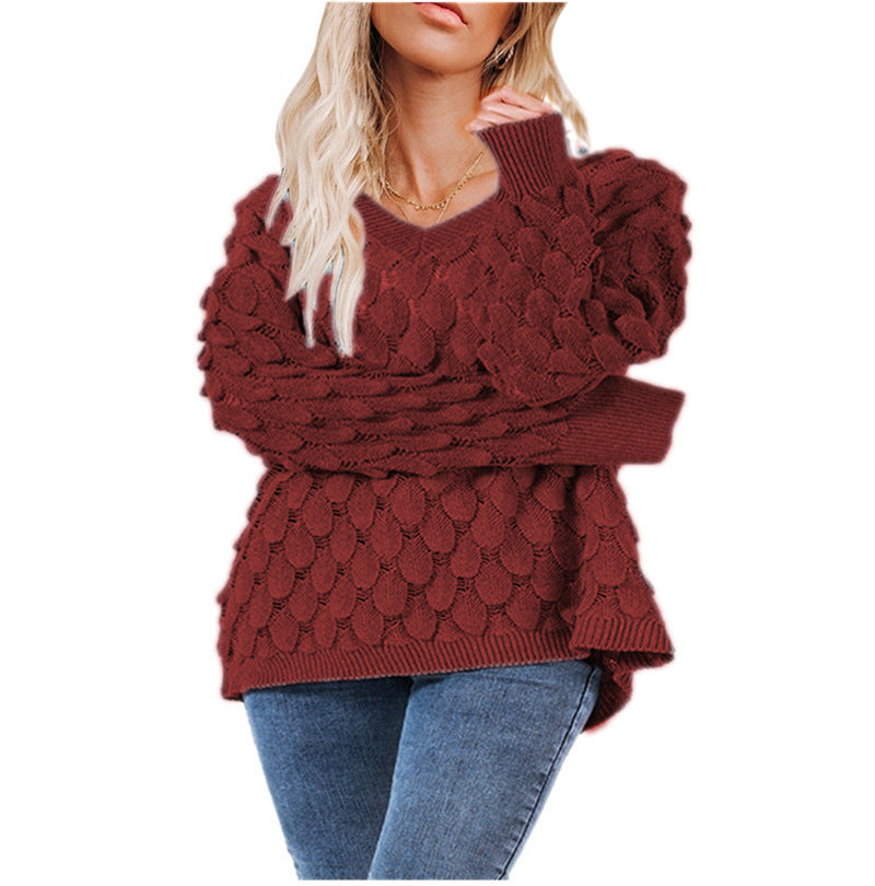 Knit sweater for women with textured honeycomb design Lune London