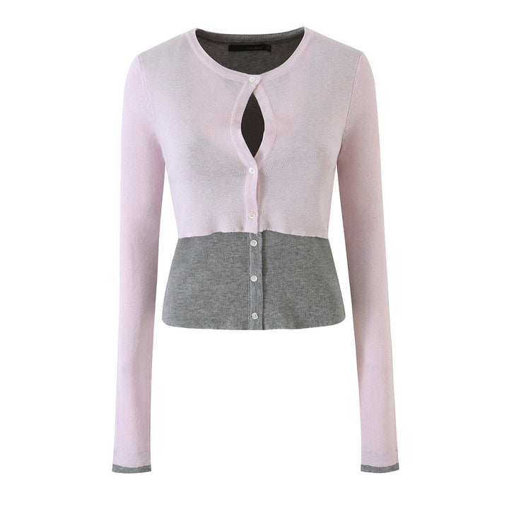 Ladies fine-knit bolero with integrated shirt panel and button details Amarae