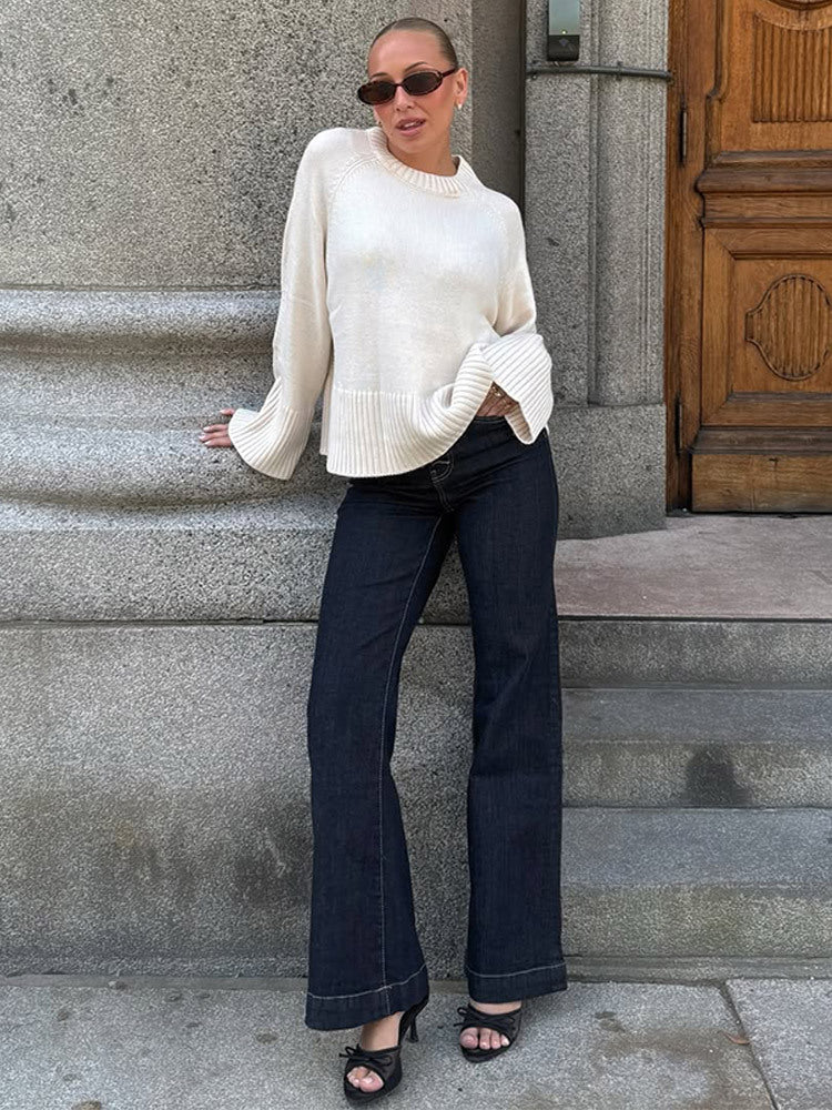 Women's oversized knit sweater with wide ribbed hem and trumpet sleeves Amarae