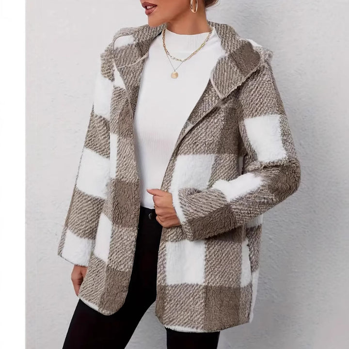 Plaid pattern teddy jacket for women Lune London