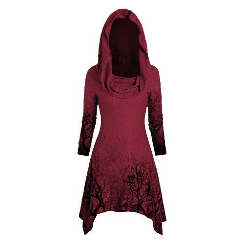 Hooded dress for women with graphic tree design Lune London