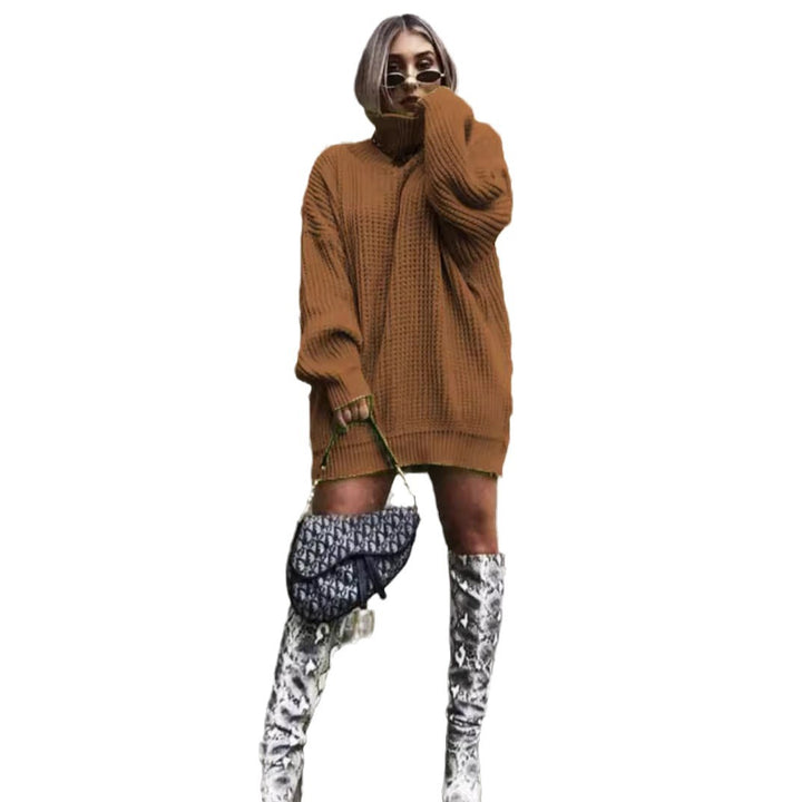 Oversized knit sweater for women with high collar and honeycomb pattern Lune London