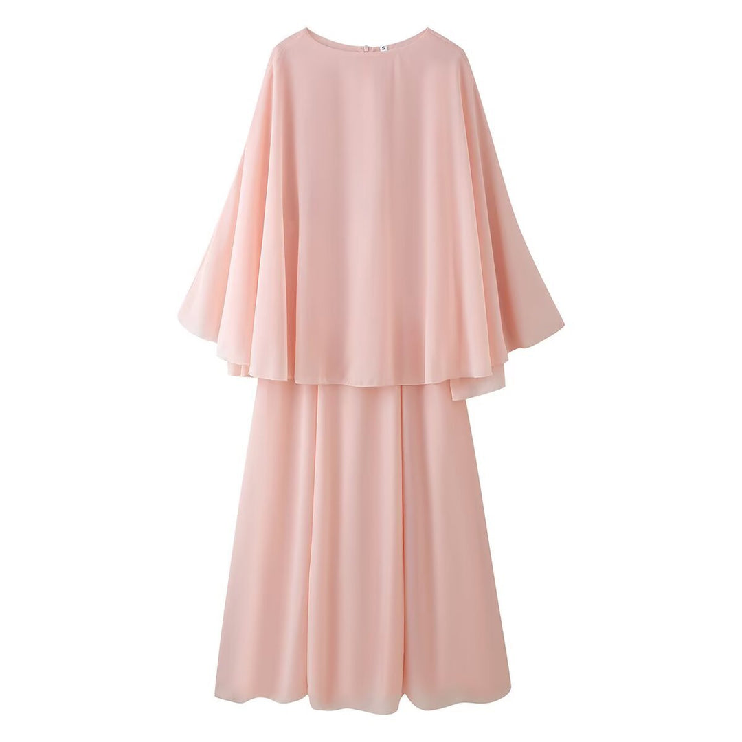 Women's Two-Piece Chiffon Evening Set with Cape Top and Wide Maxi Skirt Amarae