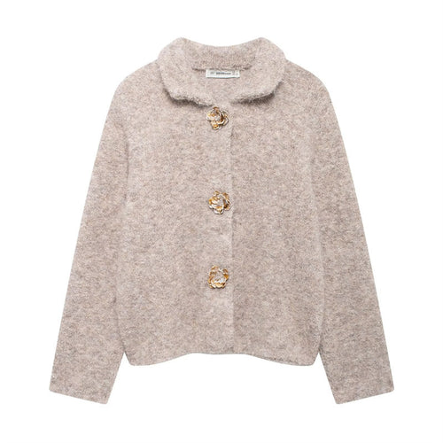 Ladies plush jacket with elegant button details Amarae