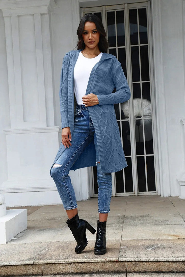 Ladies Chunky Knit Cardigan with Elegant Twisted Pattern Lune London