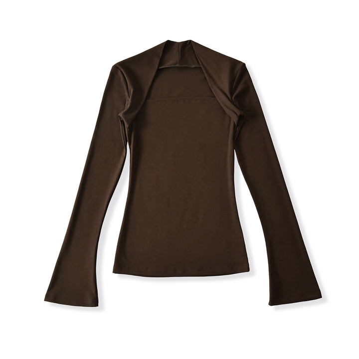 Women's fitted long-sleeve top with wide shawl collar and trumpet sleeves Amarae
