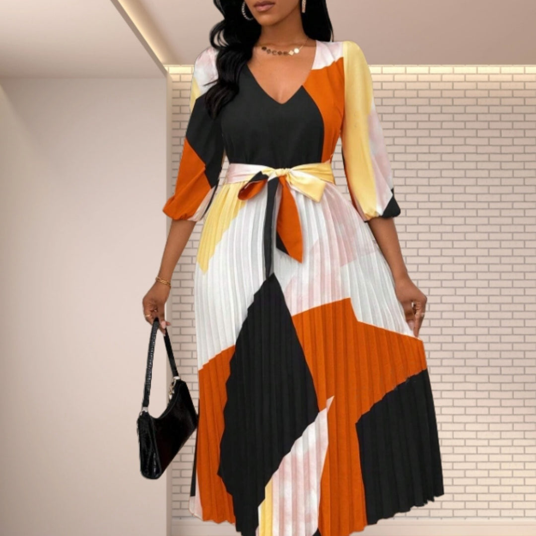 Women pleated skirt cut color midi dress Lune London