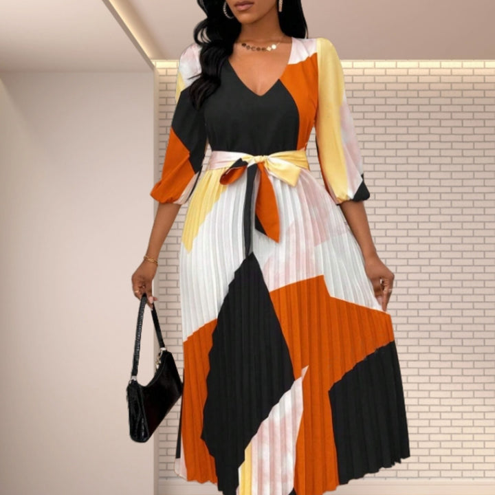 Women pleated skirt cut color midi dress Lune London
