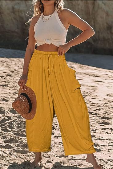 Comfortable linen pants for ladies with practical side pockets Lune London