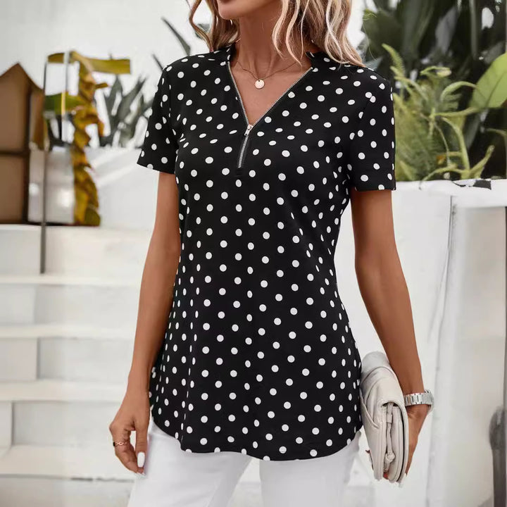 Ladies Polka Dot Zip-Up Top Lune London