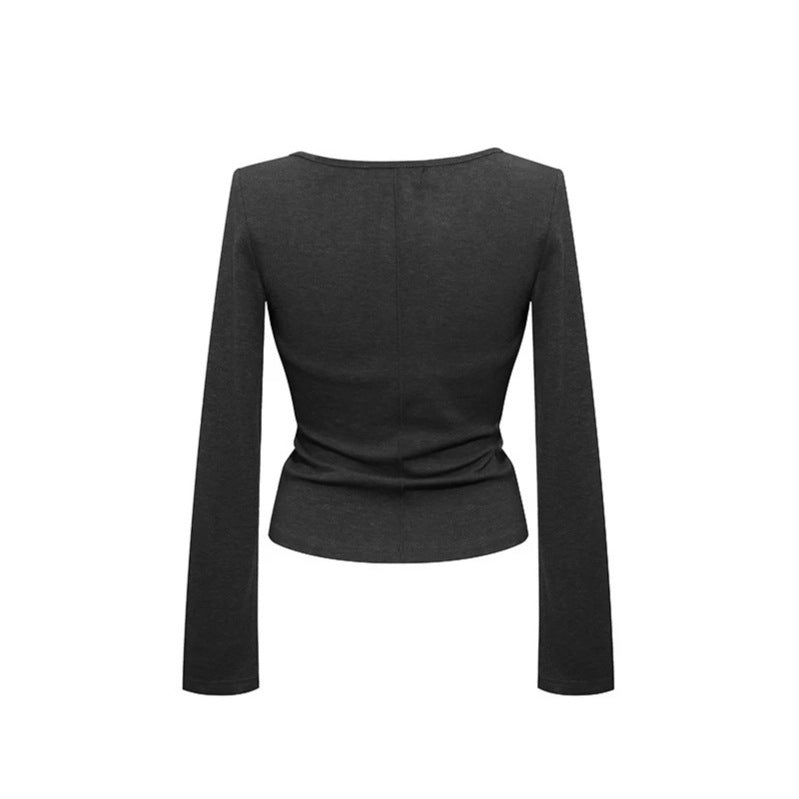 Women's long sleeve top with halter neck, wrap look and fitted cut Amarae