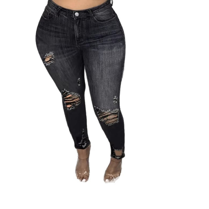 Women high-waisted shapewear skinny jeans with asymmetric rips and ankle-length cut Amarae